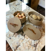Hasır Sepet, 2'li Kapaklı Dekoratif Sepet, Çok Amaçlı Saklama Kutusu, Hasır Patates Soğan Sepeti