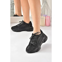 Fox Shoes Siyah Metal Taş Detaylı Kadın Spor Ayakkabı M444302814 Siyah-sim Siyah