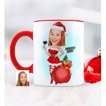 Kişiye Özel Yılbaşı Temalı Bayan Karikatürlü Kırmızı Kupa Bardak (394448611)