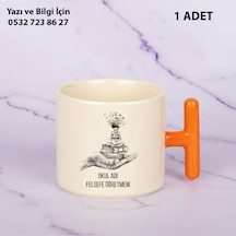 Felsefe Öğretmeni Öğretmenler Günü İçin Kişiye Özel İsim Baskılı T Kupa Bardak Öğretmene Hediyelik Turuncu
