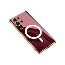 Galaxy S23 Ultra Kılıf Wireless Şarj Özellikli Kenarları Elektroplating Kaplama Aynalı Zore Kent Kapak Koyu Kırmızı