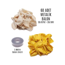 60 Adet Beyaz Ve Sarı Karışık Metalik Balon + 5 Metre Balon Zinciri Turuncu
