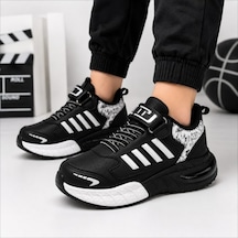 Black Flex Grafiti Çocuk Sneaker Ayakkabı Siyah Beyaz 31-35 2651 Sıyah