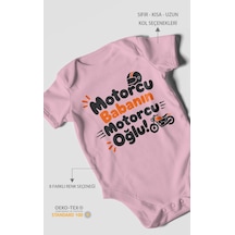 Morivokids Motorcu Babanın Motorcu Oğlu Kısa Kollu Bebek Body %100 Pamuk Koyu Pembe
