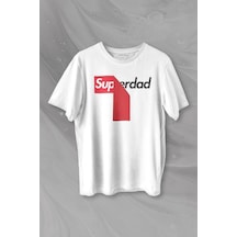 Superdad Etiket Süper Baba Baskılı Tişört Unisex T-shirt 001