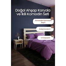 Urban Model Masif Ahşap Karyola Ve 2 Adet Komodin Kolay Kurulum Fırınlanmış İthal Sibirya Çamı 150x200 Yatak Uyumlu 2 Adet Komodin