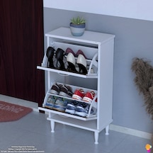 Modilayn Umay Kapı Önü 52 X 90 X 25, 5 Cm Lik 2 Düşer Kapak 4 Göz Bölmeli Ayakkabılık Beyaz - Ceviz