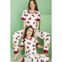 Siyah İnci Pamuklu Bisiklet Yaka Örme Pijama Takım25117067 Ekru