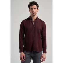 İmza Koyu Kahverengi Uzun Kol Baskılı Bez Ayağı Düğmeli Yaka Cepsiz Casual Slim Fit Gömlek 1004250138 400 Koyu Kahverengi