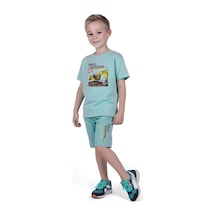 Fyk Kids Erkek Çocuk Tişört-şort Hard Working Baskılı Alt-üst Takım Mint Yeşil