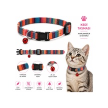 Kedi Tasması Renkli Çizgili Dokuma Zilli Ayarlanabilir Klipsli - Çok Renkli Diğer