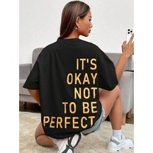 Startmore Kadın Siyah Its Okay Baskılı Oversize T-shirt Siyah