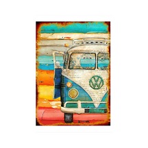 Volkswagen Van Renkli Desenli Mdf Tablo 25 Cm X 35 Cm
