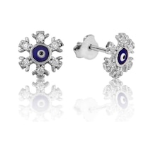 925 Ayar Gümüş Nazarlı Kar Tanesi Çivili Küpe Gümüş