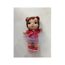 Afra Amigurumi El Örgüsü Bebek 20 Cm Tığ İşi Şirin Kıyafetli Hediyelik Oyuncak Bebek Mercan-mor