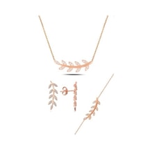 Gümüş Rose Zirkon Taşlı Yaprak Üçlü Set