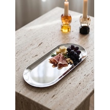The Mia Linea Oval Çelik Servis Tabağı Gümüş 30 X 12 Cm