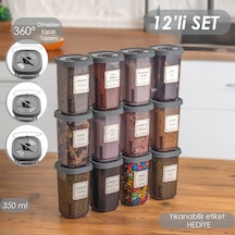 Porsima 1059 Döner Kapaklı Baharatlık Seti 12'li 350 CC Füme