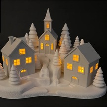 Karlı Kış Köyü Işıklı Yılbaşı Dekorasyonu 3d Baskı