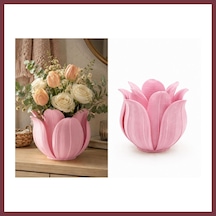 Storeşahin 3d Baskı Lotus Yapraklı Vazo - Dekoratif Çiçeklik-pembe Shn0720