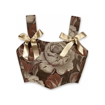 L'aura Corset Kahverengi Floral Vintage Desenli Bayan Korse