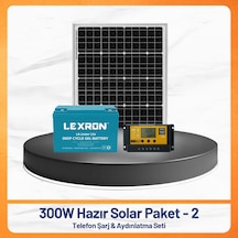 300w Solar Paket - 2 Telefon Şarj Ve Aydınlatma Seti + 55w Monokristal Panel + Pwm Şarj Kontrollü