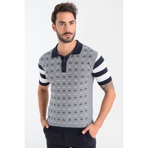 Heyss Polo Yaka Kısa Kollu Desenli Erkek Triko (380736880) Lacivert