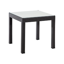 Rattan 80x80 Camlı Antrasit Masa - Bahçe&balkon&teras Koyu kahverengi