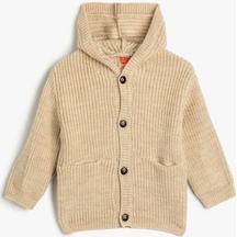 Koton Erkek Bebek Kapşonlu Örgü Hırka Düğme Kapamalı Cep Detaylı 001