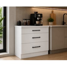 Şah Mutfak 3 Çekmeceli Alt Modül 80 Cm - Çok Amaçlı Dolap - Beyaz Laminat Tezgah Dahil