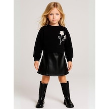 Kız Çocuk Çiçek Desenli Sweatshirt-16127 Siyah