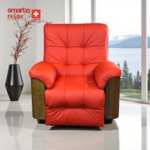 Smarto Relax Tv Koltuğu Berlin Elektrikli Kontrol Panelli Sırt Dayanağı Kontrol Panelli Ergonomik Kırmızı Deri Dekoratif Baba Koltuğu Kırmızı