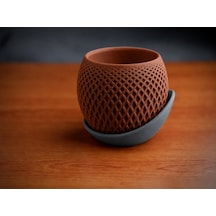 3d Baskı Küre Saksı - Kafes Dokulu İki Parçalı Dekoratif Saksı - Kahverengi-gri Çok Renkli