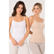 Loule Kadın 2'li İnce Askılı Ribana Atlet Beyaz-ten %100 Pamuk Beyaz - Ten