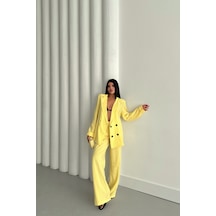 Modal 4 Düğme Astarsız Ceket - Pantolon Takım - Sarı Sarı