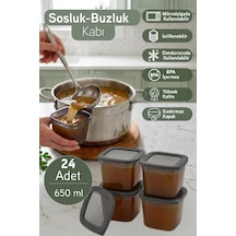 24'lü Sızdırmaz Kapaklı 650 Ml Sosluk Buzluk Kabı Et Tavuk Suyu Ezme Kışlık Hazırlık Kabı Antrasit
