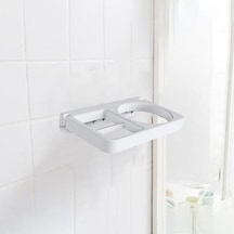 Beyaz 2 In 1 Duvara Monte Saç Kurutma Makinesi Tutucu Kolay Kurulum Güçlü Yük Kapasitesi Saç Kurutma Makinesi Rafı Banyo Malzemeleri Beyaz