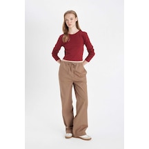 DeFacto Coool Straight Fit Poplin Pantolon Basic Düz Cepli Lastikli Bel Bağcıklı D3764AX24AUBN533