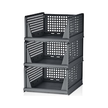3 Lü Kayar Raf Organizer Gri Dolap Içi Kıyafet Aksesuar Düzenleyici 45x35 Cm Mıt1263 Genel
