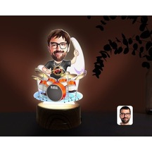 Kişiye Özel Erkek Baterist Karikatürlü Dekoratif 3D Biblo Led Işı