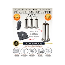 8'li Set 4 Adet Ayak Ve Aparat 12 Cm M8 Vidalı Metal Krom Ayak Mobilya Ayağı Baza Ayağı Kanepe Ayağı Koltuk Ayağı Yatak Ayağı Yükseltme Ayağı Dolap Ayak Sehpa Sandık Ayakları Değişim Destek Ayağı Gümüş Gümüş