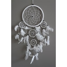 Üç Gözlü Beyaz Rüya Kapanı / Dreamcatcher (16,5 Cm Çap)