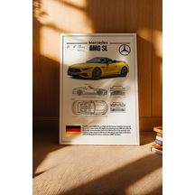 Mercedes-amg Sl Tablo - Teknik Özellikli Lüks Roadster Poster - Çerçeveli Duvar Dekoru - Blueprint Beyaz