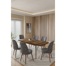 Toce Home Kent Serisi 80x130 Açılabilir Masa Yemek Odası Takımı Mutfak Takımı 6 Adet Sandalye Gri
