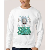 Rick Peace Baskılı Beyaz Erkek Örme Sweatshirt