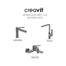 Creavit Ritmo Metalik Lavabo Banyo Eviye Bataryası 3'lü Set RT1500GR-RT2500GR-RT8500GR Gri
