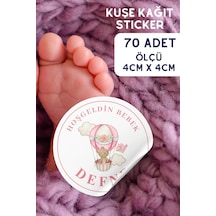 Kız Hoş Geldin Bebek Etiket Kuşe Kağıt Sticker 4x4cm 70 Adet