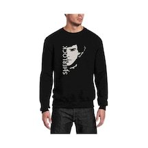 Sherlock Sherlock & Face Baskılı Siyah Erkek Örme Sweatshirt