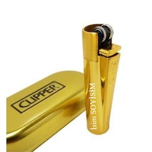 Mobgift İsme Özel Metal Taşlı Gazlı Çakmak Gold