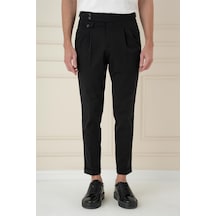 Efor Comfort Fit Beli Tokalı Çift Pileli Siyah Jogger Pantolon P 1172 Siyah